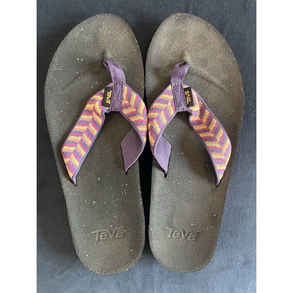 Teva Reflip Flip Flops Womens 8 Purple Orange Geometric Thong Sandals